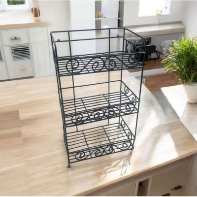 Picture of 3Tier Metal kitchen rack Indoor, kitchen tools Stand spice jar Rack Indoor Shelf Iron materials ,Multifunction kitchen Rack, Plant Shelves Indoor Plant Holder Plants Patio Balcony Decor etc, size 14*9*25 inch-Black