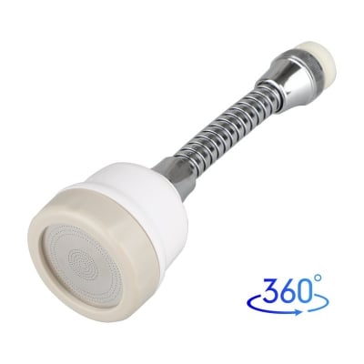 Picture of Moveable Kitchen Tap Head 360° Adjustable Spray Nozzle with Water Saving Filter, Internal Thread Connector Swivel Bubbler, White ABS Stainless Steel, Easy Installation for Bathroom and Sink Faucet Use.-white