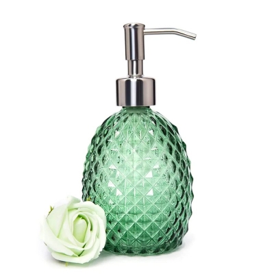 Picture of Glass Soap Dispenser with Pump, 350 ml Clear Dish Soap/Hand Soap/Laundry Soap/Lotion Dispenser, Refillable Liquid Dispenser for Bathroom Kitchen Shower-Multicolor
