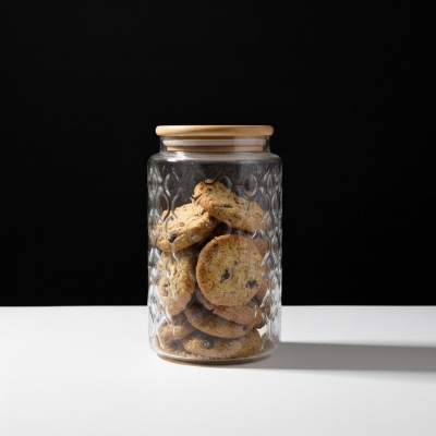 Picture of Premium Airtight Glass Cookie Jar with Natural Bamboo Lid for Kitchen Storage Pantry Organization Large Decorative Clear Glass Canister for Fresh Biscuits Snacks Candy Treats and Durable Food Container for Home.-Multicolor