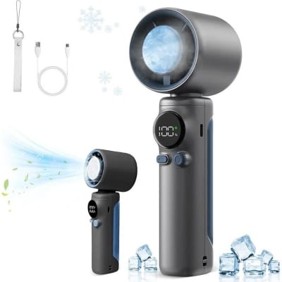 Picture of Model Fan with Cooling Plate, Instant Cooling Sensation] Handy Fan, Portable Fan, SUPTMAX, Powerful Blow, 100 Levels, Stepless Airflow, Cool, Handheld Fan, Tabletop/Neck Fan, 0.5 Seconds Instant-Multicolor