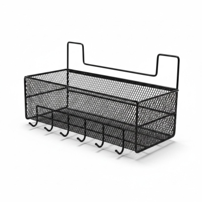 Picture of Black Mesh Bunk Bed Organizer Basket with Hanging Hooks for College Dorm Rooms and Small Spaces-Black