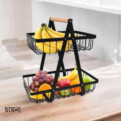 Picture of 2-Tier Fruit Basket,Fruit Bowl Holder Bread Basket Vegetable Rack, Detachable Fruit Holder for Fruit, Vegetables, Snacks in Home, Kitchen Office-Black