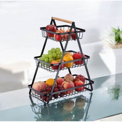 Picture of 3-Layer Countertop Fruit Basket Storage, Vegetable Rack Bread Display Stand for Kitchen, Black-Black