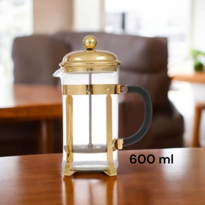 Picture of 600 ml French Press Coffee Maker, Glass Classic Copper Coffee Press, Cold Brew Heat Resistant Thickened Borosilicate Coffee Pot-Multicolor