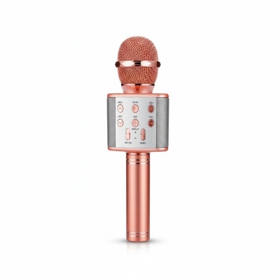 Picture of Professional Rose Gold WS-858 Wireless Bluetooth Karaoke Microphone Portable 3-in-1 Handheld Mic Speaker Machine with Echo Reverberation Control for Kids Adults Home Party Singing Compatible with iOS Android and TF Card Player-Multicolor