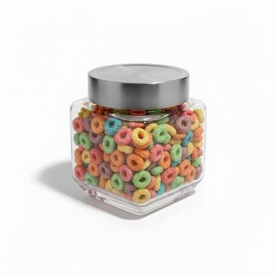 Picture of Airtight Square Glass Storage Jar with Stainless Steel Lid for Kitchen Organization, Premium Clear Food Container for Storing Snacks, Spices, Coffee Beans, and Pantry Essentials, Stylish Modern Countertop Home Decor Piece.-Multicolor