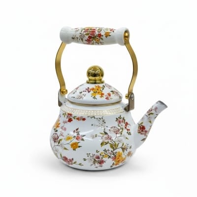 Picture of Premium Quality Favourite Floral Enamel Tea Kettle with Heat Resistant Ceramic Handle Durable Carbon Steel Construction Elegant Rose Design Porcelain Coating Suitable for Induction Gas Electric Stovetop Boiling Water Teapot Home.-Multicolor