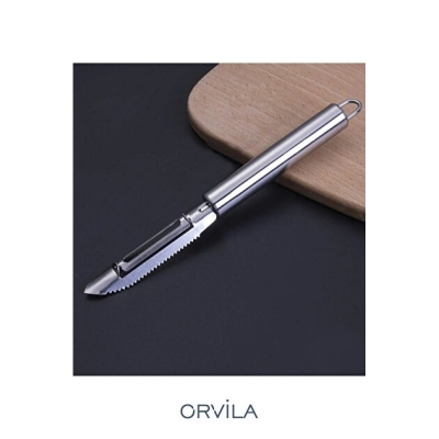 Picture of Stainless Steel Julienne Peeler and Vegetable Corer Tool with Serrated Blade for Kitchen Scraping and Slicing-Silver