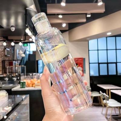 Picture of Transparent 500ml Glass Water Bottle – Leakproof & Drop Resistant – Travel-Friendly & Stylish – Perfect for Office, Outdoor, Gym – Durable Glass Body with Plastic Lid-Multicolor
