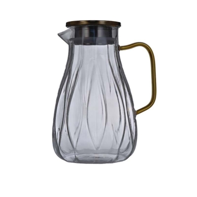 Picture of High-Capacity 2-Litre Glass Water Pitcher with Stainless Steel Lid, Heat Resistant BPA-Free Round Carafe with Spout and Handle, Anti-Corrosion Beverage Kettle for Hot Cold Drinks, Dishwasher Safe Modern Style-Black