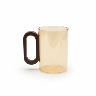 Picture of High Borosilicate Heat Resistant Glass Coffee Mug with Natural  Wood Handle Smoked  Tea Cup for Modern Kitchen Decor Minimalistic Style Drinking Glassware for Hot and Cold Beverages Daily.-Gold