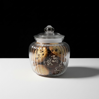 Picture of Premium Clear Ribbed Glass Storage Jar with Airtight Lid for Kitchen Pantry Organization Stylish Transparent Cookie Canister for Countertop Decorative Candy Pot Jar with Secure Seal for Preserving Food Freshness Quality.-Multicolor