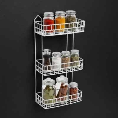 Picture of 3-Tier White Metal Wall-Mounted Spice Rack Organize-White