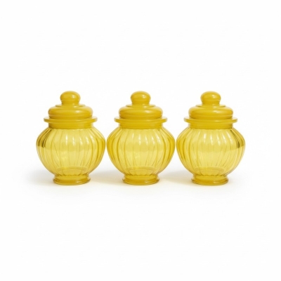 Picture of Premium Quality Set of 3 Yellow Ribbed Glass Jars with Airtight Lids for Modern Kitchen Storage and Home Decor Ideas Perfect for Spices Candy Pickles and Essential Dry Food Items Daily.-Yellow