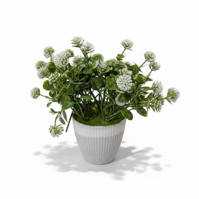 Picture of Realistic Artificial White Clover Potted Plant for Modern Home Office Desktop Decoration and Lifelike Indoor Greenery Display-Multicolor