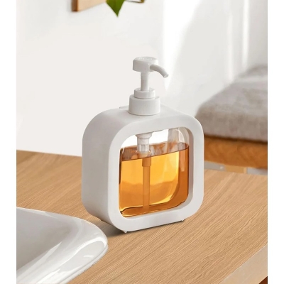 Picture of Refillable Liquid Soap Dispenser, Modern Dish Washing for Kitchen Sink, Clear Plastic Soap Pump Bottles, 500ml - 1 Piece-White