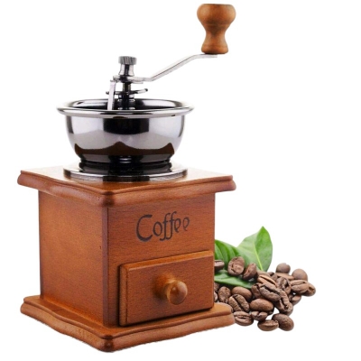 Picture of 1pcs Manual Coffee Grinder, Adjustable Coarseness Coffee Mill Grinder Coffee Bean Grinder Vintage Antique Wooden Hand Grinder Hand Held Coffee Mill for Kitchen Camping-Multicolor