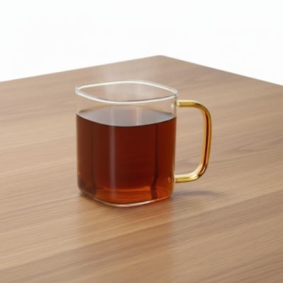 Picture of Premium Heat-Resistant Square Borosilicate Glass Mug with Ergonomic Amber Handle for Hot Tea, Coffee, and Espresso – Durable, Microwave and Dishwasher Safe Minimalist Transparent Glassware for Modern Home and Office Beverage Serving.-Multicolor