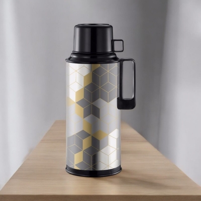 Picture of Regal 1L Flask - Double Wall Insulation, Leak-Proof, High-Quality Glass Refill, Stylish Silver Print Body, Portable Design, Eco-Friendly Materials, Keeps Beverages Hot or Cold for 12–24 Hours, Plastic Handle-Multicolor