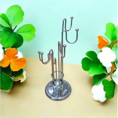 Picture of Stainless Steel Mug Holder, 6 Hooks Holds Up to 6 Cups Tea or Coffee Kitchen Utensil - Silver Stainless-Silver