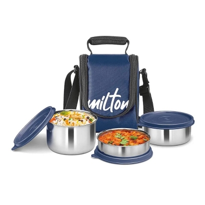 Picture of Milton Tasty 4 Stainless Steel Lunch Box with bag, blue 3 in 1. 200,320 & 500 ml-Blue