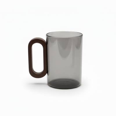 Picture of Premium  Grey Borosilicate Glass Coffee Mug with  Walnut Wooden Handle Heat Resistant Tea Cup Elegant  Style Minimalist Drinkware for Hot and Cold Beverages Home Office Essential Gift Quality.-Black
