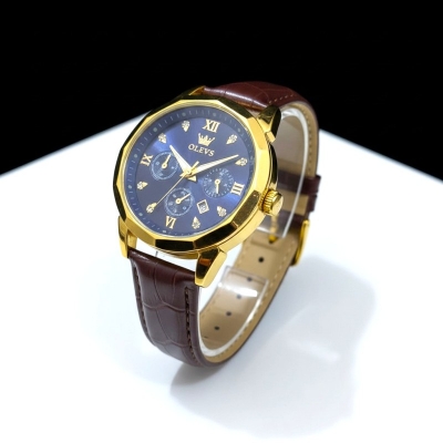 Picture of Luxury Men’s Quartz Watch with Genuine Brown Leather Strap Black Dial Analog Display Water Resistant Business Casual Wristwatch for Gents High Quality Fashion Timepiece Perfect Gift for Men Online Shopping Now.-Multicolor