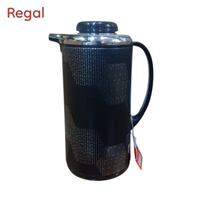 Picture of Regal 1L Flask - Double Wall Insulation, Leak-Proof, Stylish Black Print Body, High-Quality Glass Refill for Purity, Eco-Friendly Materials, Portable, Keeps Beverages Hot or Cold for 12-24 Hours, Plastic Handle-Multicolor