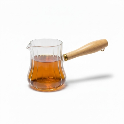 Picture of Luxury Heat Resistant Borosilicate Glass Turkish Coffee Pot with Premium Bamboo Handle for Stovetop Brewing Perfect for Making Authentic Greek Arabic Coffee at Home Every Day with Style.-Multicolor