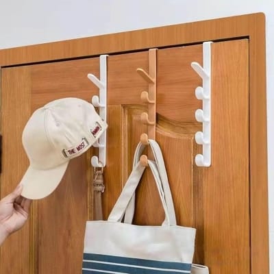Picture of Multifunctional long row of hooks wardrobe hook behind the door storage for hanging clothes hats bags and accessories in bedroom bathroom or kitchen with punch-free easy installation and space-saving vertical design.-Multicolor