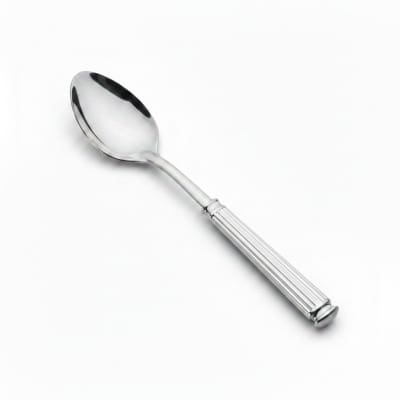 Picture of Premium 18/10 Stainless Steel Bouillon Spoon featuring a classic Doria pattern fluted handle with superior mirror-polished finish, perfect for elegant formal dining, luxury hotel tableware, and professional catering services worldwide today.-Silver