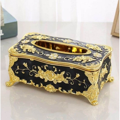 Picture of   Tissue Cover Holder,Creative Embossed Roses and Rhinestones Rectangular Acrylic Tissue Box Cover Dispenser Napkin Organizer for Bathroom Bedroom Office and Car (black-silver)-Multicolor