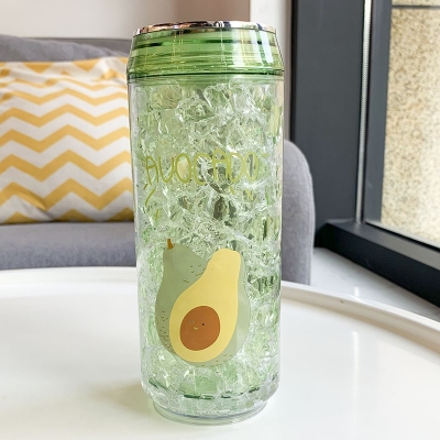 Picture of Cute Avocado Double-Wall Freezable Gel Can Tumbler with Straw & Lid (BPA-Free, Reusable)-Green