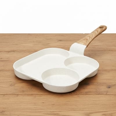 Picture of Ultimate 3-in-1 Non-Stick Breakfast Frying Pan, Granite Multi-Section Egg Omelette Skillet with Heat-Resistant Wood Grain Handle, Compatible with Induction and Gas Stoves for Healthy, Evenly Cooked Pancakes, Burgers, and Family Meals.-Multicolor