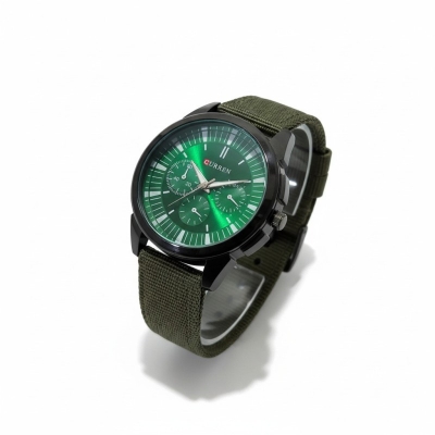 Picture of Men's Sports Analog Quartz Watch featuring a Stylish Green Dial and Durable Olive Green Nylon Fabric Strap, Perfect for Casual Wear and Outdoor Activities for Fashionable Men in Bangladesh Today.-Green