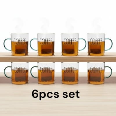 Picture of Premium 6 Pcs Glass Mug Set with Handle for Hot Coffee Tea Milk 220ml Borosilicate High Temperature Resistant Clear Glassware Perfect for Home Office Daily Use and Gift Occasions Worldwide.-Multicolor