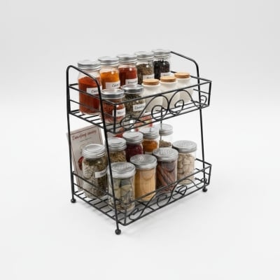 Picture of Premium Black Iron 2-Tier Kitchen Spice Rack and Organizer Shelf for Countertops and Cabinets Designed to Hold Glass Spice Jars Herb Bottles and Small Kitchen Accessories for Maximum Storage Efficiency Now.-Black