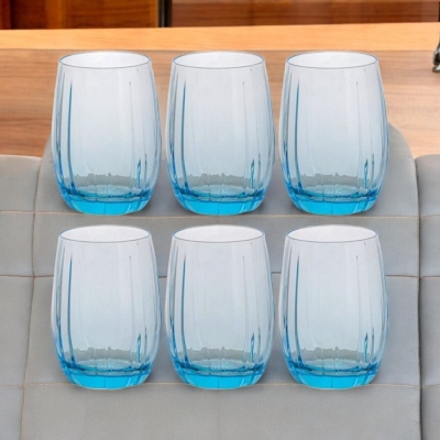 Picture of 380ML Blue Soda Lime Glass Cup Set - Dishwasher Safe, Lightweight, Classic Style, Round Shape, Set of 6, Perfect for Home and Kitchen, Durable and Ideal for Everyday Use.-Blue