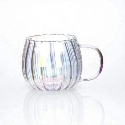 Picture of 1PC Stripes Glass Mug Breakfast Milk Cup Cute Office Home Coffee Mugs Pumpkin Pattern Heat-Resistant Drinkware with Handle 400 ml-Multicolor