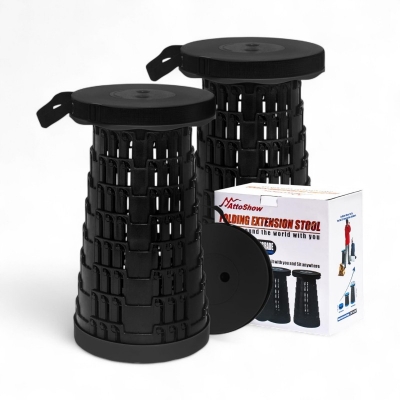 Picture of 1PCS Upgraded Collapsible Stool Thickened Portable Folding Chair for Camping Fishing Hiking BBQ Outdoor Use – Foldable Round Stool Supports Up to 500lbs, Adjustable Strip, Black Plastic-Black