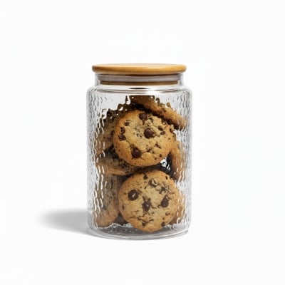 Picture of Premium Glass Cookie Jar with Airtight Bamboo Lid for Kitchen Countertop Storage - Stylish Glass Canister for Keeping Chocolate Chip Cookies, Snacks, and Biscuits Fresh for a Longer Time Perfectly Always.-Multicolor
