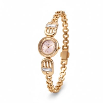 Picture of Luxury Rose Gold Bracelet Watch for Women featuring a Crystal-Studded Pink Dial with Quartz Movement, Decorative Horseshoe Links, and Premium Rhinestone Accents, Perfect for Elegant Evening Wear and Formal Gifting Occasions.-Multicolor