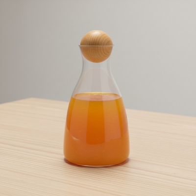 Picture of Borosilicate Glass Decanter Carafe with Natural Wooden Ball Stopper, Transparent Pitcher for Serving Water, Wine, Juice, or Whiskey, Modern Stylish Tabletop Beverage Server for Home Dining and Luxury Bar Decor.-Multicolor