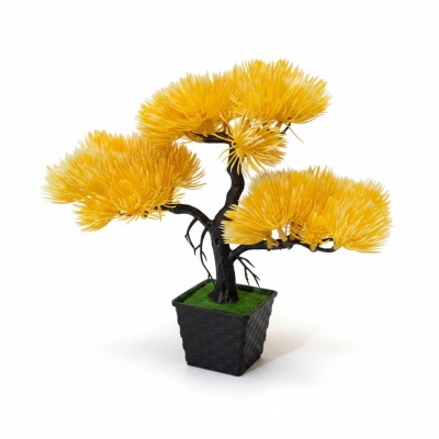 Picture of Artificial Yellow Bonsai Tree in Black Pot for Home Office Desktop Decoration Vibrant Faux Pine Greenery Plant-Yellow