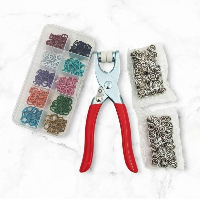 Picture of 200 pcs Thickened Snap Fasteners Kit (100PCS Silver Button + 100PCS Color Ring) Five-Claw Buckle Set with Hand Pressure Pliers Tool-Multicolor