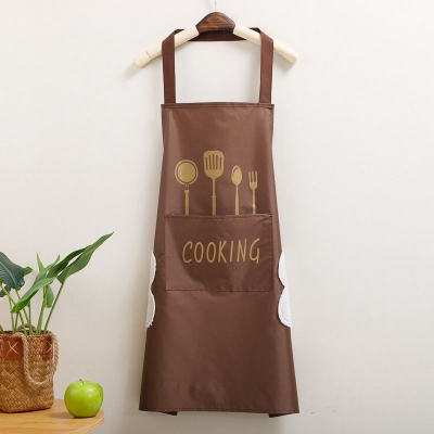 Picture of Cooking Apron with Kitchen Utensil Print and "COOKING" Text – Adjustable Apron with Side Hand-Wipe Pockets for Home, Restaurant, BBQ, and Kitchen Use-Multicolor