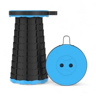 Picture of 1PCS Foldable and Stretchable Plastic Stool – Adjustable Height Round Stool with 330LB Capacity, Lightweight Portable Chair for Home, Camping, Fishing, Outdoor Travel, Compact and Durable (Black)-Blue