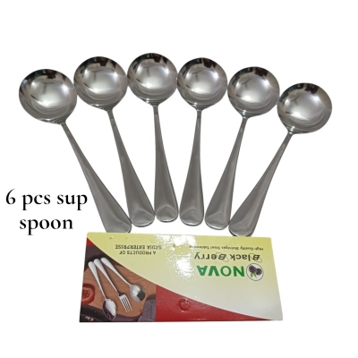 Picture of Nova Black Berry 6 Pcs High Quality Stainless Steel Soup Spoons-Silver