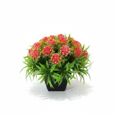 Picture of Premium Wild Artificial Flower Plant with Pot for Home Office Decor Featuring Realistic Red Petals and Vibrant Green Leaves Perfect for Tabletop Desk Balcony Living Room and Indoor Decoration Gift Item.-Multicolor